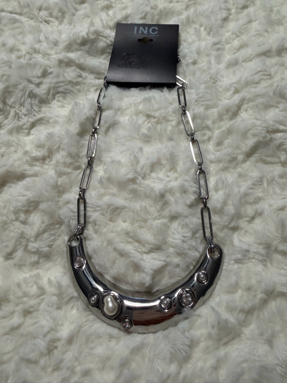 I.N.C. Silver Statement Crescent Necklace NWT